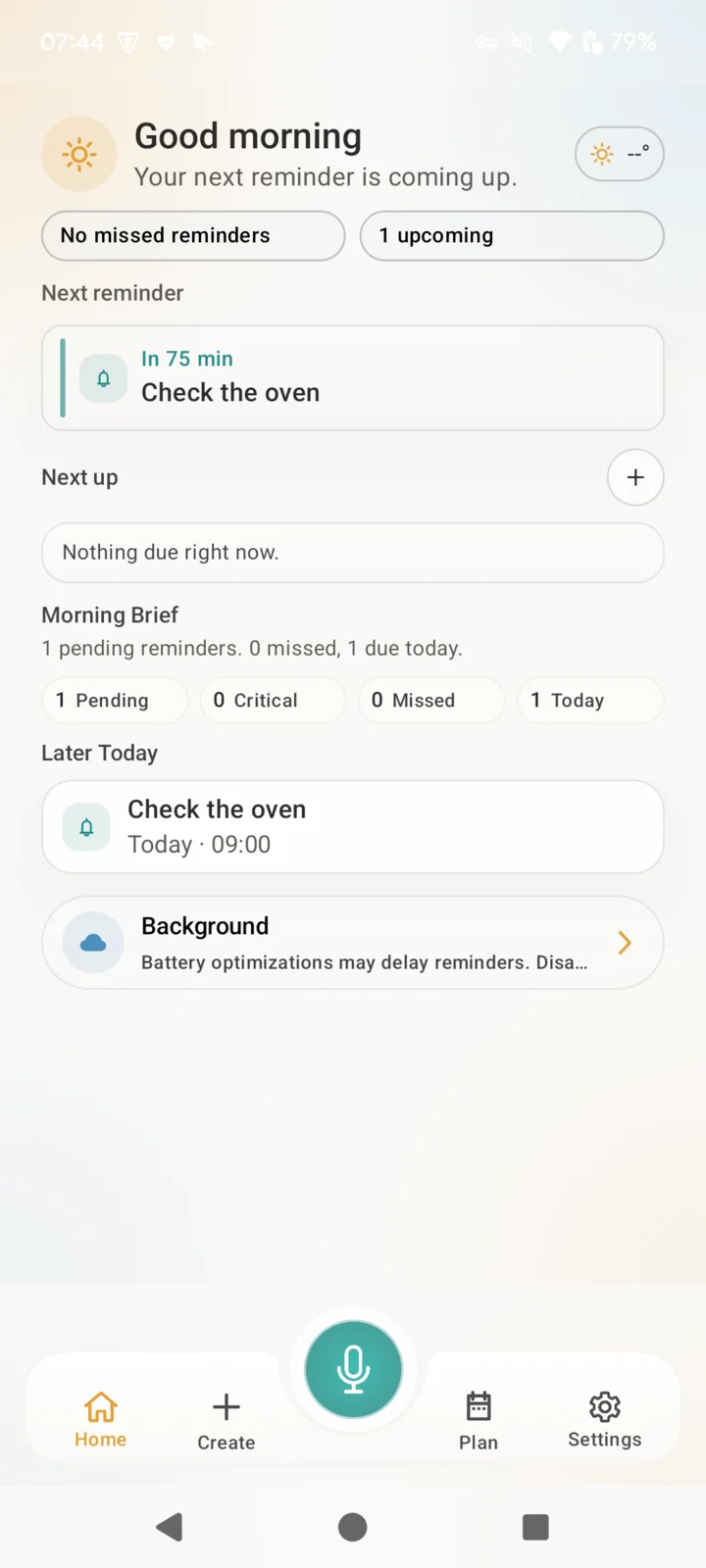 TimeCove reminder home screen
